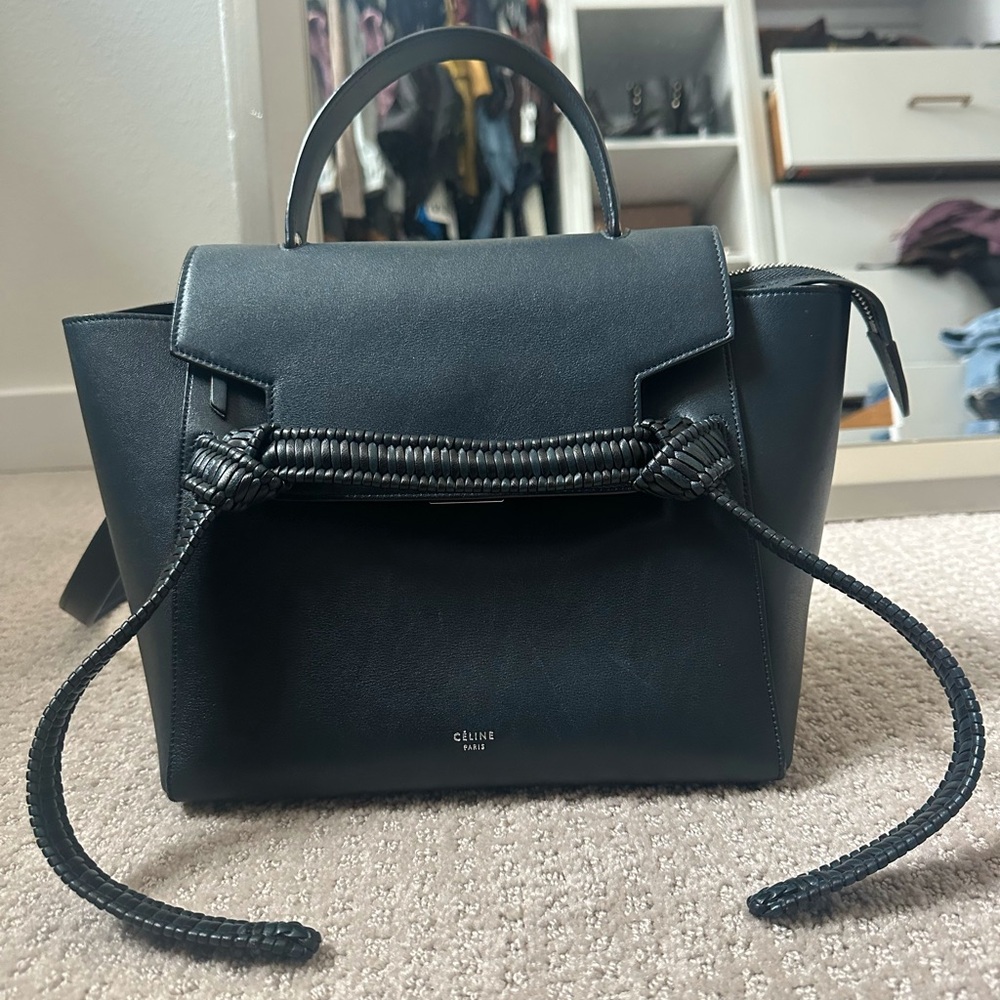 Celine Navy Smooth Calfskin Leather Braided Micro Belt Bag